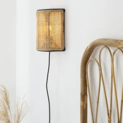 Made in Meubles Applique<Applique murale demi cercle en rotin et cannage Rim