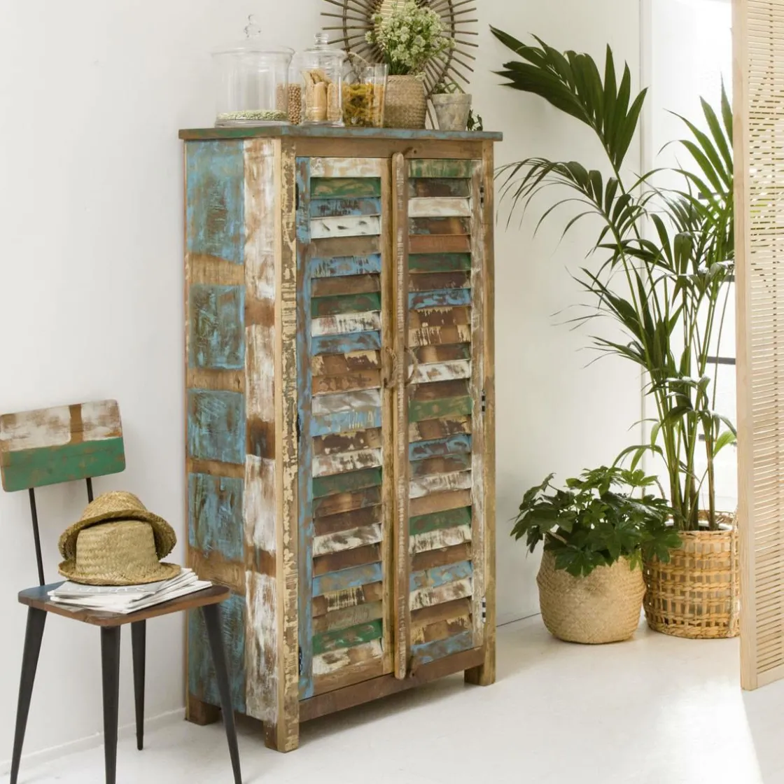 Made in Meubles Armoire<Armoire à lattes en bois coloré Ethnik