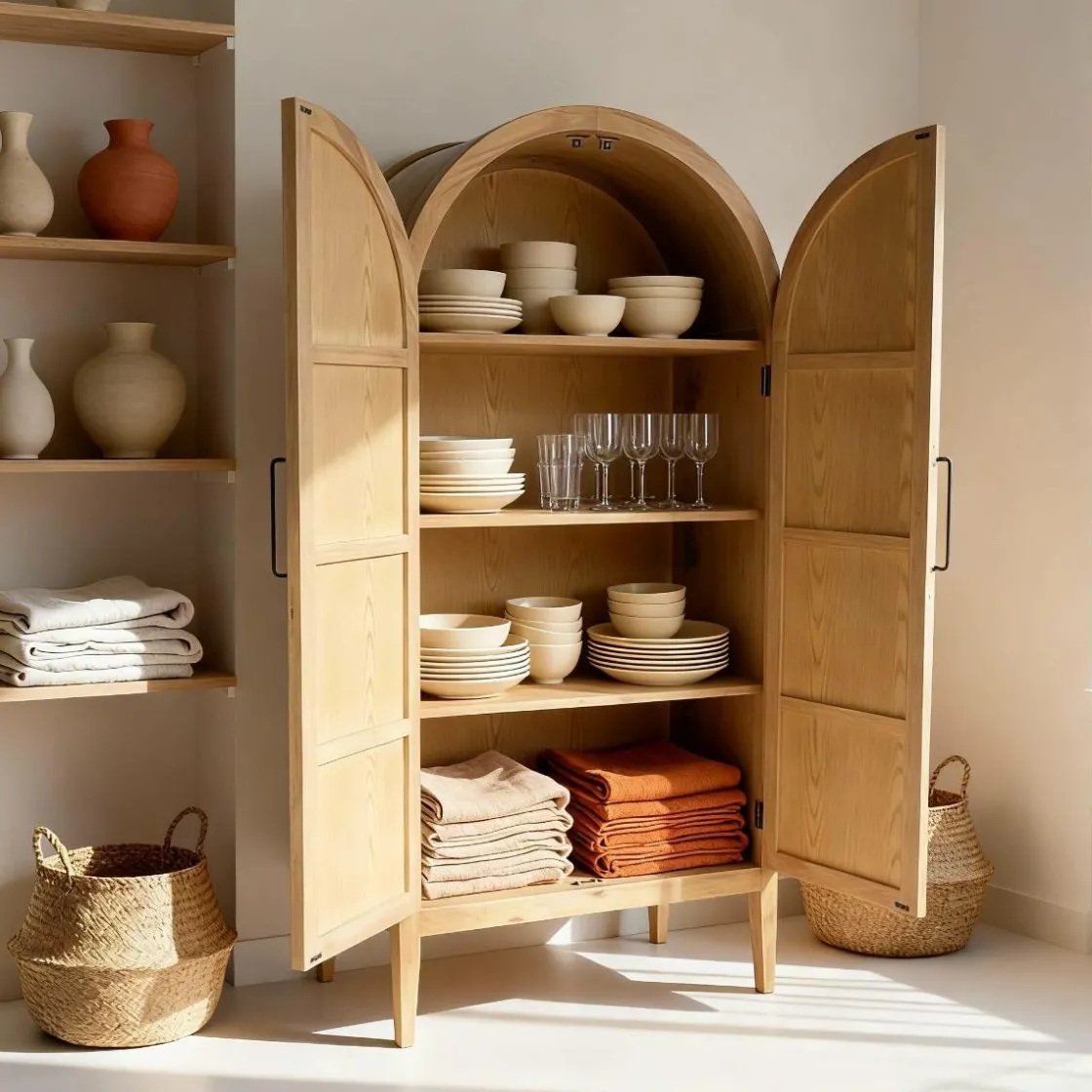 Made in Meubles Armoire<Armoire arrondie en bois d'orme Alicia