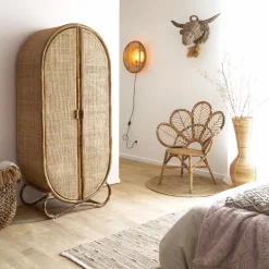 Made in Meubles Armoire<Armoire arrondie en rotin 4 étagères Rim