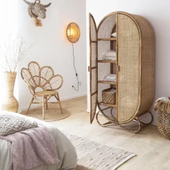 Made in Meubles Armoire<Armoire arrondie en rotin 4 étagères Rim
