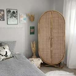 Made in Meubles Armoire<Armoire arrondie en rotin 4 étagères Rim