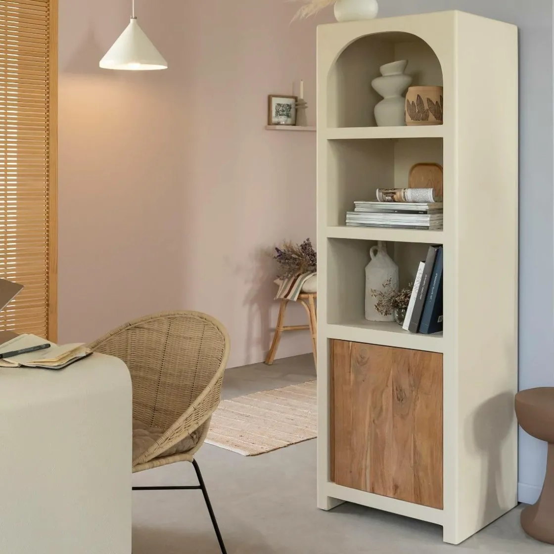 Made in Meubles Armoire<Armoire en bois effet béton et bois d'acacia Dalva