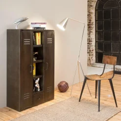 Made in Meubles Armoire<Armoire en métal noir 2 portes Locker