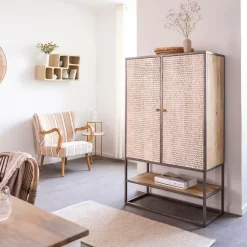 Made in Meubles Armoire<Armoire sculpté en bois de manguier et métal Luz