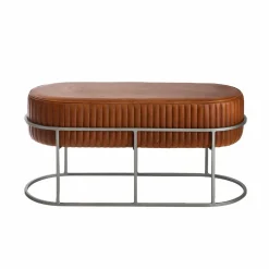 Made in Meubles Banc<Banc arrondi en cuir marron Gaby