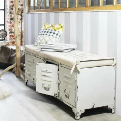 Made in Meubles Banc<Banc avec rangement en métal blanc Félicie