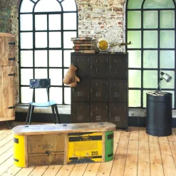 Made in Meubles Banc<Banc coffre en bois et métal recyclé Victorine