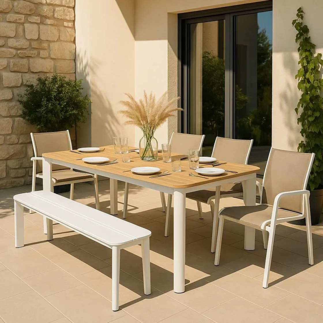 Made in Meubles Chaise De Jardin<Banc en aluminium blanc Apollon