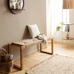 Made in Meubles Banc<Banc en bois d'acacia et laine Marietta