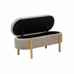 Made in Meubles Banc<Banc en bois de pin et tissu bouclette gris clair Nério