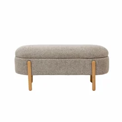 Made in Meubles Banc<Banc en bois de pin et tissu bouclette gris clair Nério