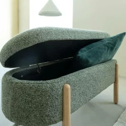 Made in Meubles Banc<Banc en bois de pin et tissu bouclette  vert Nério