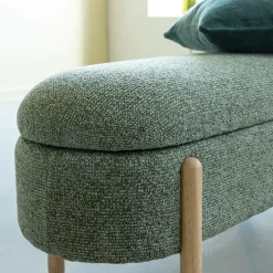 Made in Meubles Banc<Banc en bois de pin et tissu bouclette  vert Nério