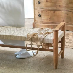 Made in Meubles Banc<Banc en bois de teck et tissu Pénélope