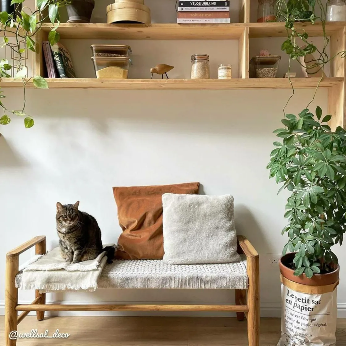 Made in Meubles Banc<Banc en bois de teck et tissu Pénélope