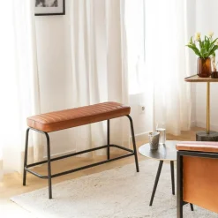 Made in Meubles Banc<Banc en cuir marron et métal noir Lucien
