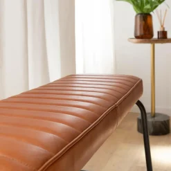 Made in Meubles Banc<Banc en cuir marron et métal noir Lucien