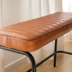 Made in Meubles Banc<Banc en cuir marron et métal noir Lucien