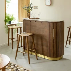 Made in Meubles Meuble Bar<Bar en bois de manguier et marbre blanc Sienne