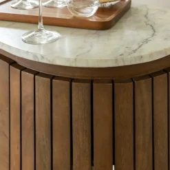 Made in Meubles Meuble Bar<Bar en bois de manguier et marbre blanc Sienne