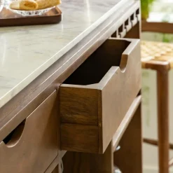 Made in Meubles Meuble Bar<Bar en bois de manguier et marbre blanc Sienne