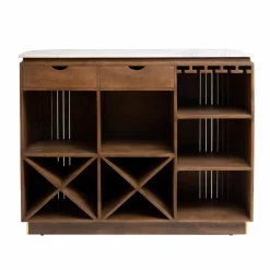 Made in Meubles Meuble Bar<Bar en bois de manguier et marbre blanc Sienne