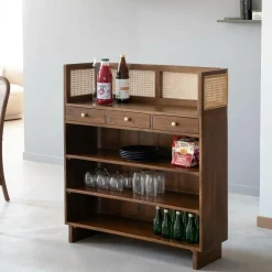 Made in Meubles Meuble Bar<Bar en bois de manguier et cannage Remick