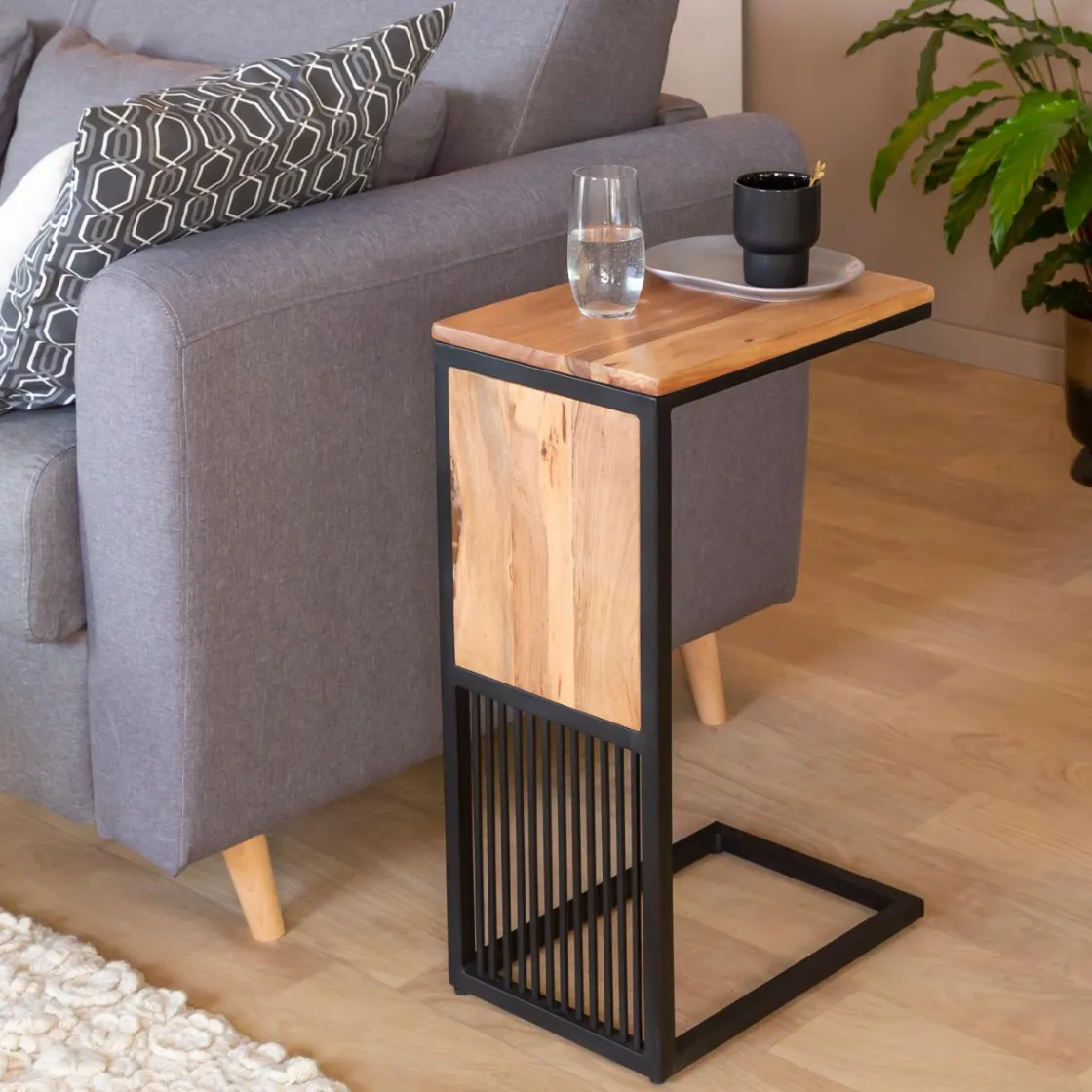 Made in Meubles Bout De Canapé & Sellette<Bout de canapé en bois d'acacia et métal Mattia