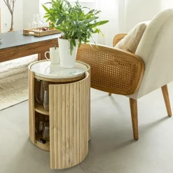 Made in Meubles Bout De Canapé & Sellette<Bout de canapé en bois de manguier et marbre Moana