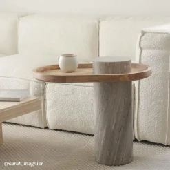 Made in Meubles Bout De Canapé & Sellette<Bout de canapé en bois de manguier et marbre Andréa