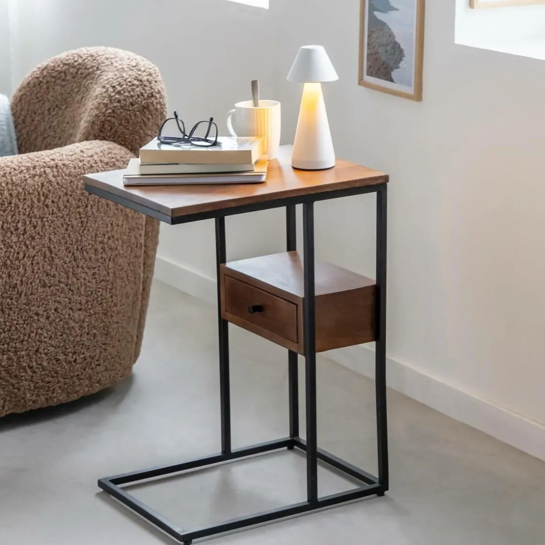 Made in Meubles Bout De Canapé & Sellette<Bout de canapé en bois de manguier et métal Harald