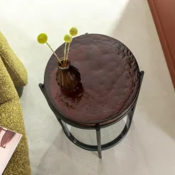 Made in Meubles Bout De Canapé & Sellette<Bout de canapé plateau en verre rouge Lise