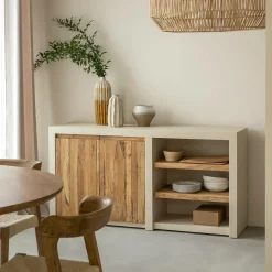 Made in Meubles Buffet<Buffet 2 portes avec étagères en bois effet béton et bois recyclé Dalva