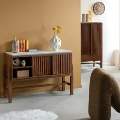 Made in Meubles Buffet|Meuble Sous Vasque<Buffet 2 portes en bois d'acacia et terrazzo Kaelis