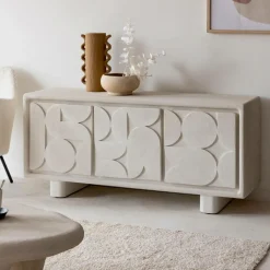 Made in Meubles Buffet<Buffet 3 portes en bois effet béton blanc Danaé