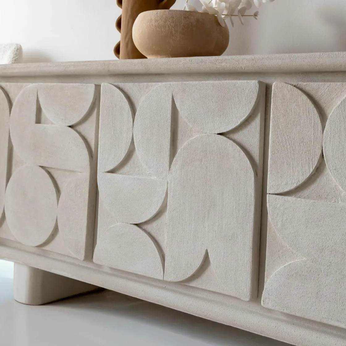 Made in Meubles Buffet<Buffet 3 portes en bois effet béton blanc Danaé