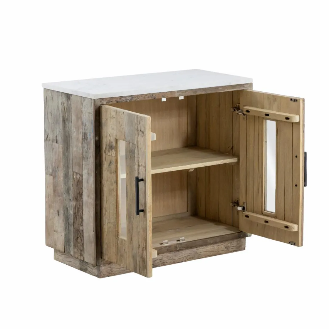 Made in Meubles Buffet<Buffet 2 portes en bois recyclé et marbre Damian