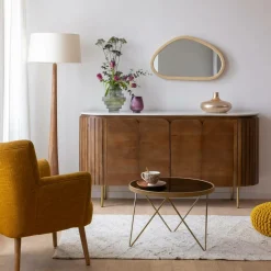 Made in Meubles Buffet<Buffet arrondi en bois de manguier et marbre Sienne