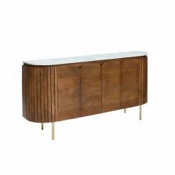 Made in Meubles Buffet<Buffet arrondi en bois de manguier et marbre Sienne