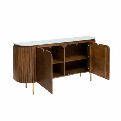 Made in Meubles Buffet<Buffet arrondi en bois de manguier et marbre Sienne
