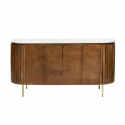 Made in Meubles Buffet<Buffet arrondi en bois de manguier et marbre Sienne