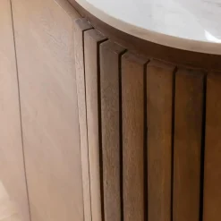 Made in Meubles Buffet<Buffet arrondi en bois de manguier et marbre Sienne