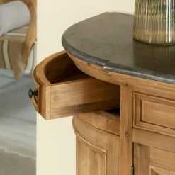 Made in Meubles Buffet<Buffet arrondi en vieux pin et pierre bleue Garance