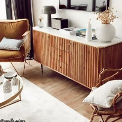 Made in Meubles Buffet<Buffet en bois d'acacia et marbre blanc Judith