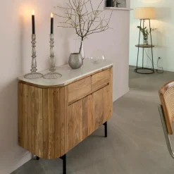 Made in Meubles Buffet<Buffet en bois d'acacia et en marbre blanc Rick