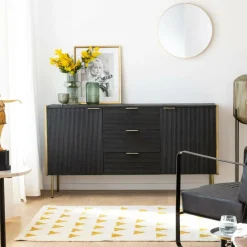 Made in Meubles Buffet<Buffet en bois de manguier et métal doré Ange