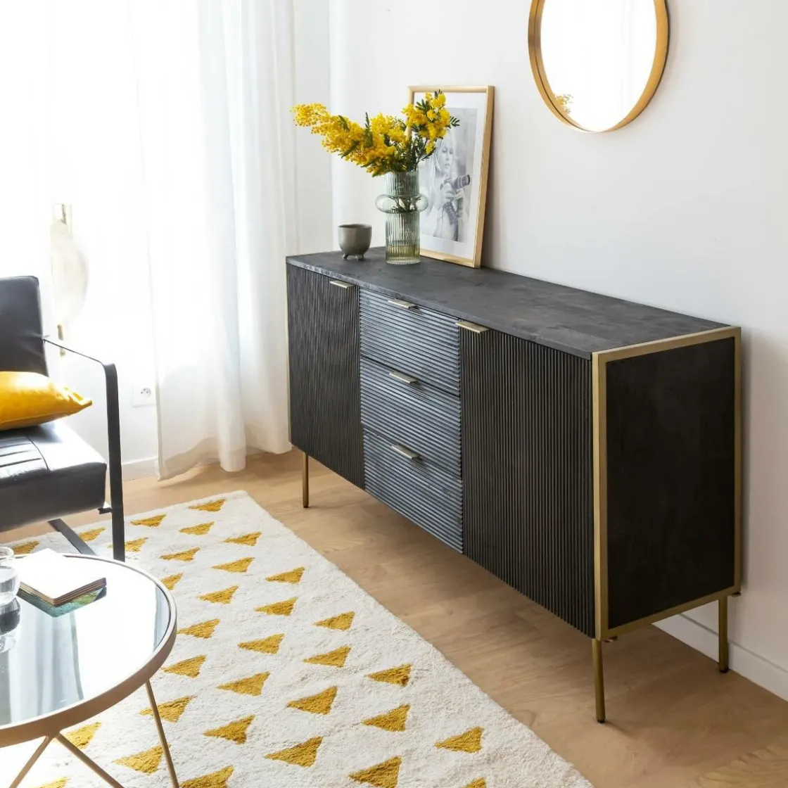 Made in Meubles Buffet<Buffet en bois de manguier et métal doré Ange