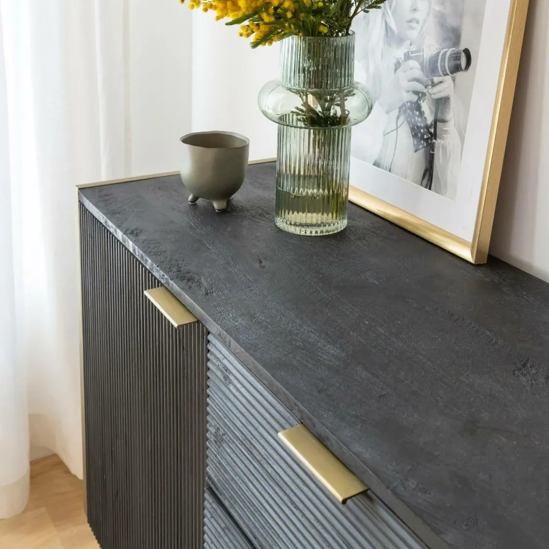 Made in Meubles Buffet<Buffet en bois de manguier et métal doré Ange