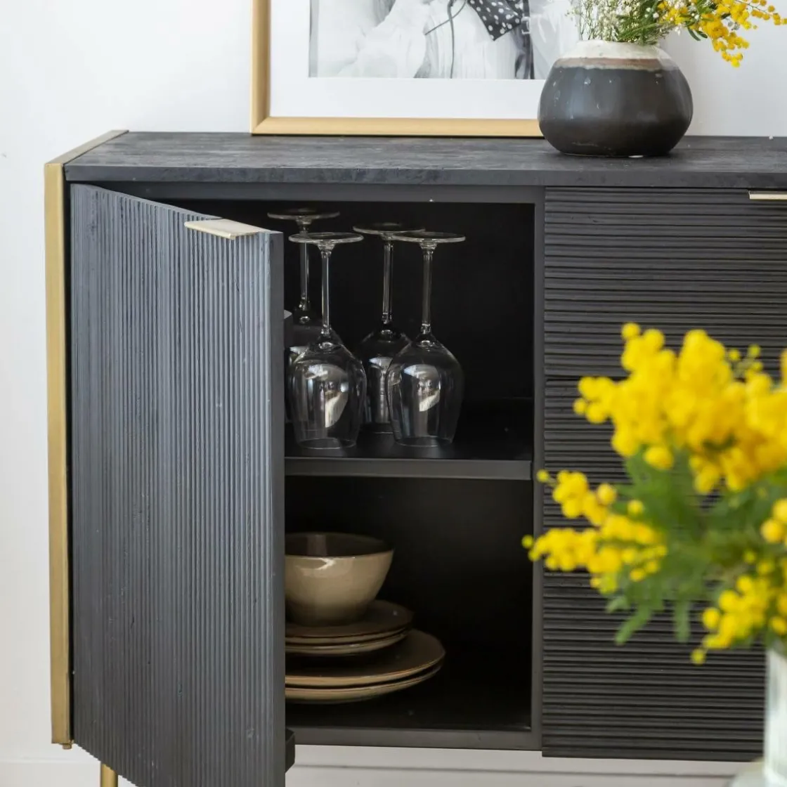 Made in Meubles Buffet<Buffet en bois de manguier et métal doré Ange